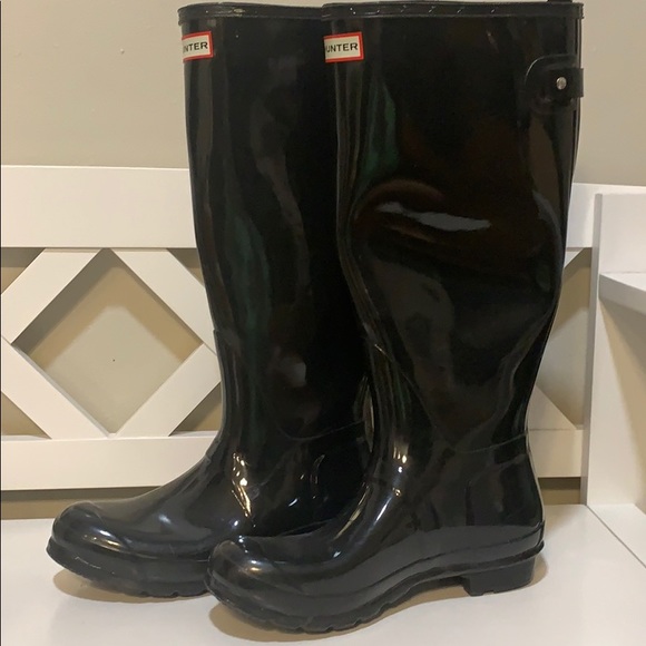 Tall Glossy Hunter Rain Boots - Picture 1 of 6